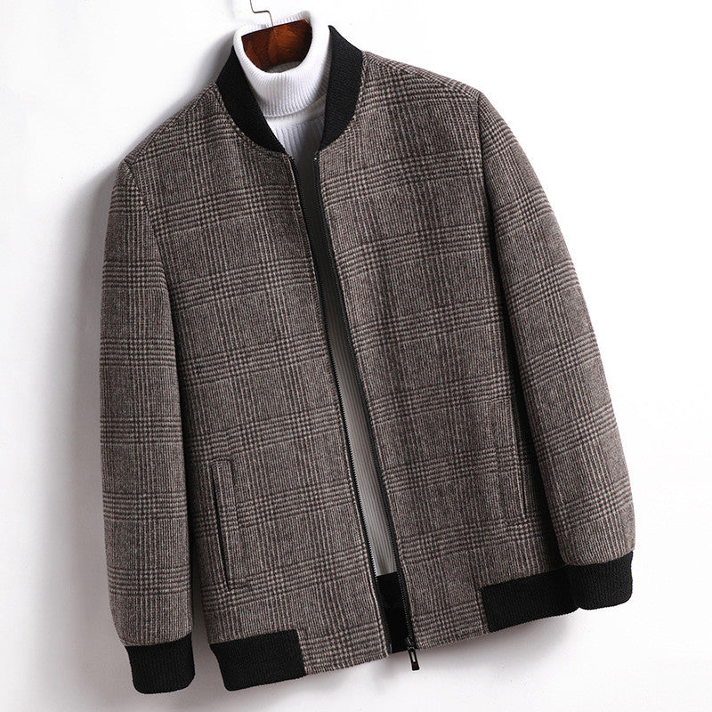 Casual Young British School Overcoming Plaid Woolen Jacket