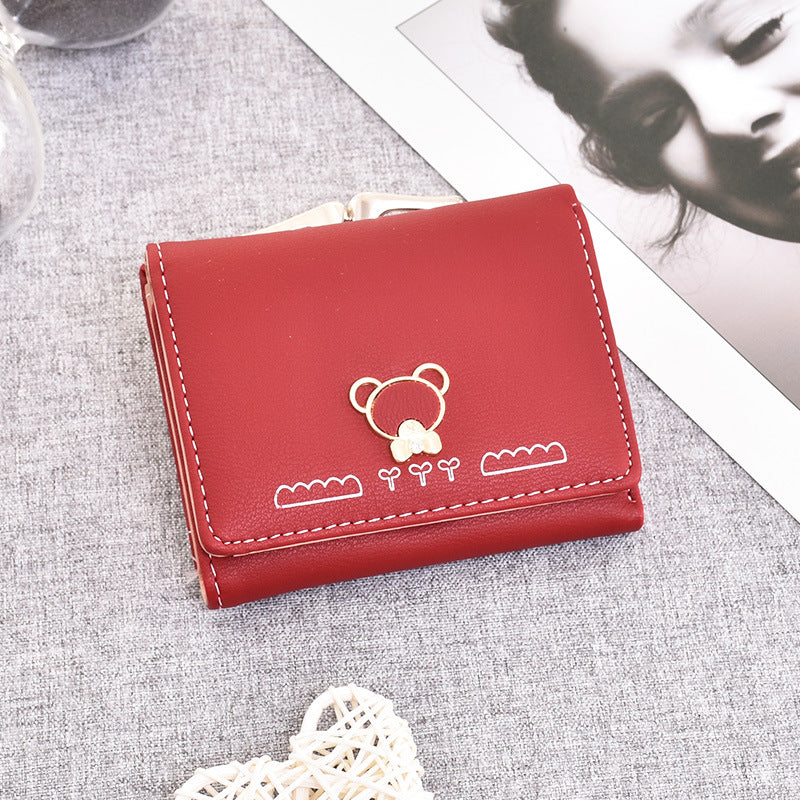 Cute Cartoon Bear Multifunctional Tri-Fold Coin Purse