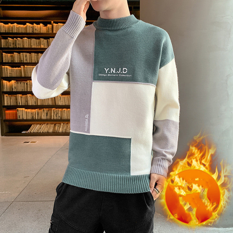 New Men's Casual Thickened Half High Sweater Collar Sweater