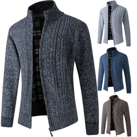 Efterår og vinter mellemlange mænd plus fløjl tyk strikket sweater cardigan sweater far bære varm jakke