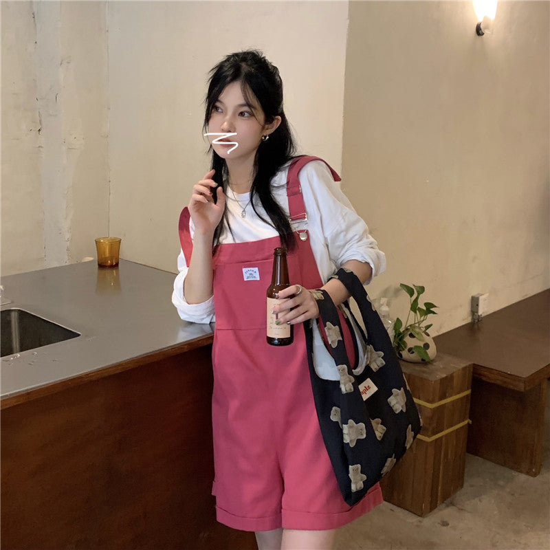 Real Photo Summer New Age Reducing Strap Pants Show Thin Loose Wide Leg Denim One Piece Shorts