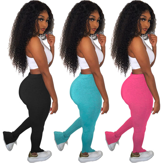 Skinny High-Waisted Side Slit Micro-Flared Pants