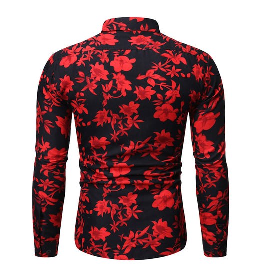 Men's Long Sleeve Printed Shirt Fashion Flower Shirt