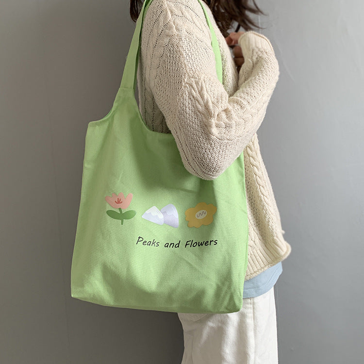 Vest Canvas Bag Japanese And Korean Flower Women's Shoulder Bag Small Fresh Literature And Art Student Bag Women's Canvas Thick