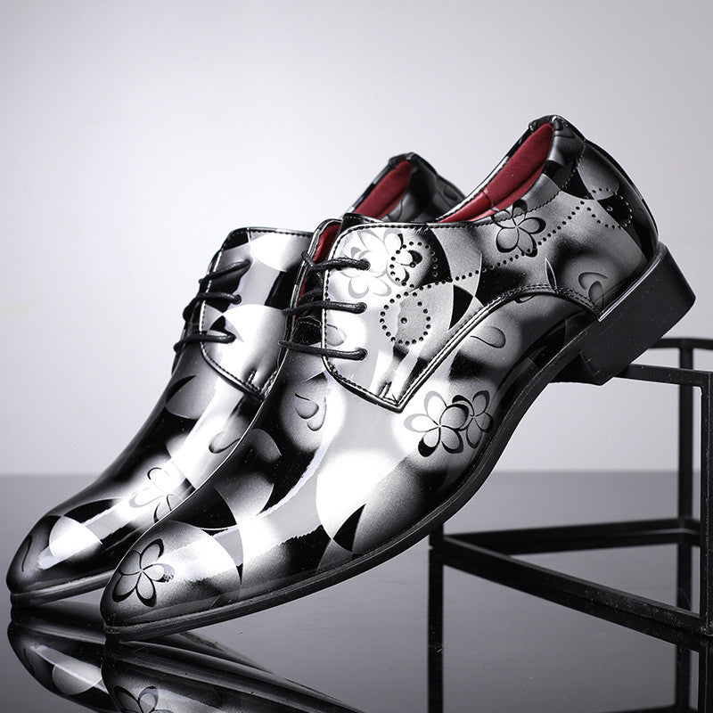Fashionable English Flower Leather Shoes Pointed Toe Men's Shoes
