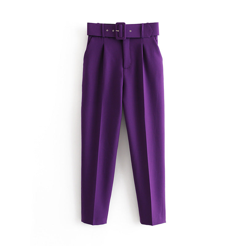 High Waist Casual Pants Yellow Cropped Trousers