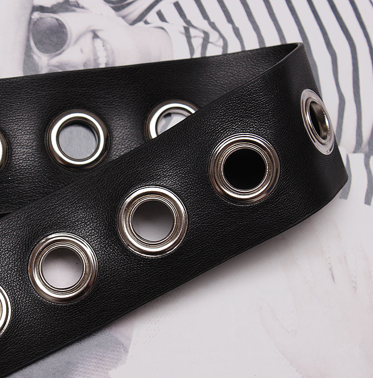 Versatile Ring Extra Long Belt Female Black Wide Metal Eyelet Female Belt Decorated Dress Trousers