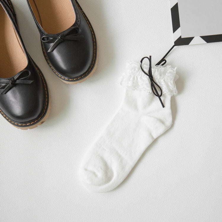 College Style Girl Cotton Bow Lace Socks