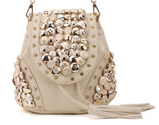 Fashion Button Bag Retro Tassel Bucket Bag Multi Purpose Backpack