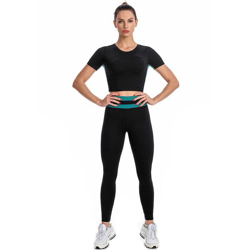 Nyt yogasæt Træningsdragt Dame Kortærmet sports T-shirt Dame shorts med brystpude