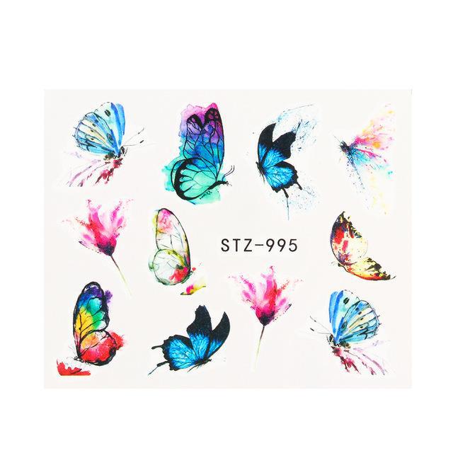 1pc Black Butterfly Nail Decals and Stickers Flower Blue Co