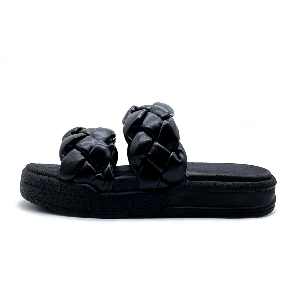 Sandals Women'S Large Size Fashion Woven Slippers One-Word Drag