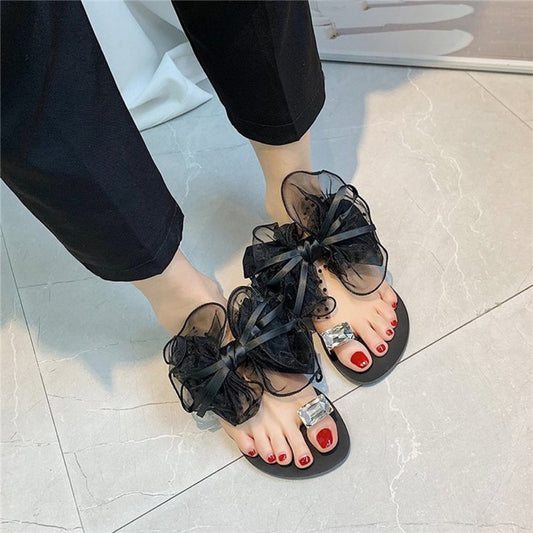 Bowknot Slip-on Sandals And Slippers Flat-heel Ladies Beach Shoes