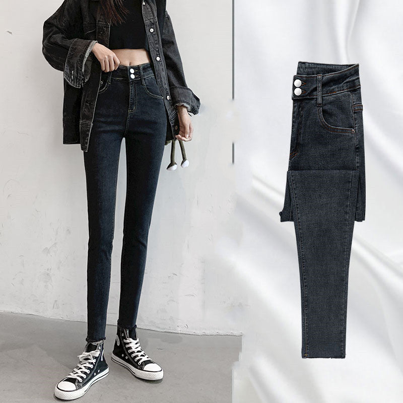 High-Waisted Jeans Women's Pants Summer, Spring And Autumn, New Spring,Tight-Fitting,Slim-Fitting, Black Nine-Point Pants