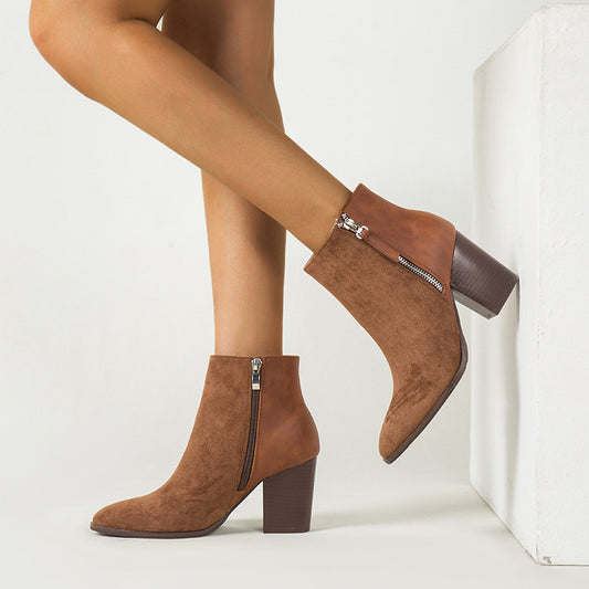Short Boots Suede Thick Heel High Heel Ladies Boots