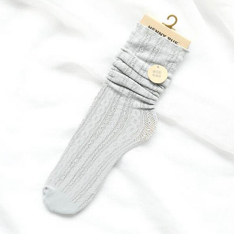 College Style Solid Color Linen Pattern Socks