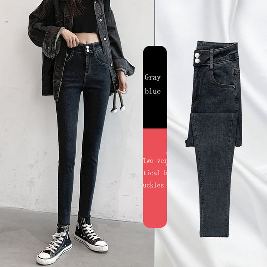 New Spring High-Waist Jeans Women's Pants Tight-Fitting Slim Slim Black Nine-Point Pants