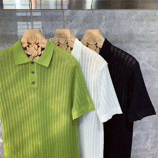Flot Strikket Polo T-shirt med Korte Ærmer i Høj Kvalitet