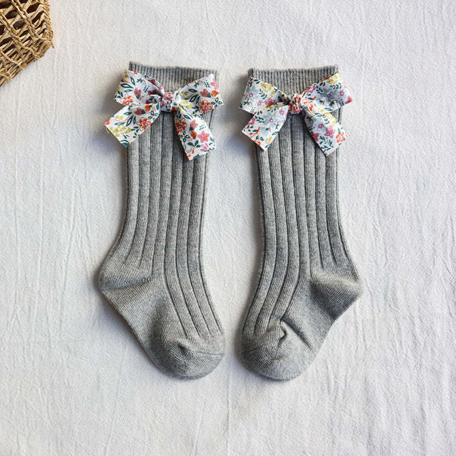 Forår og efterår Spanien Baby Stribede Blomster Sløjfe Strømper Baby Vild Prinsesse Lange Strømper