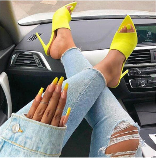 Classic Glossy Skinny Stiletto High Heel Leopard Print Slippers