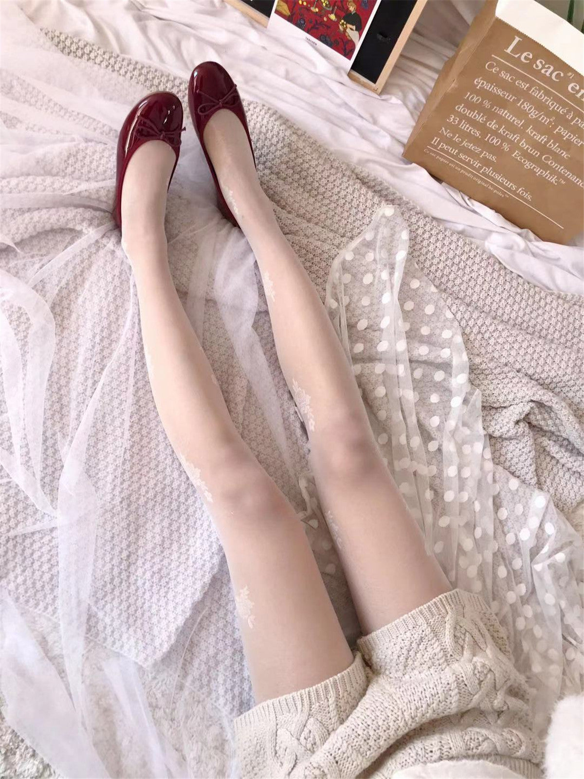 Japanese Sweet Vintage Side Rose Vine Milk White Stockings Ladies