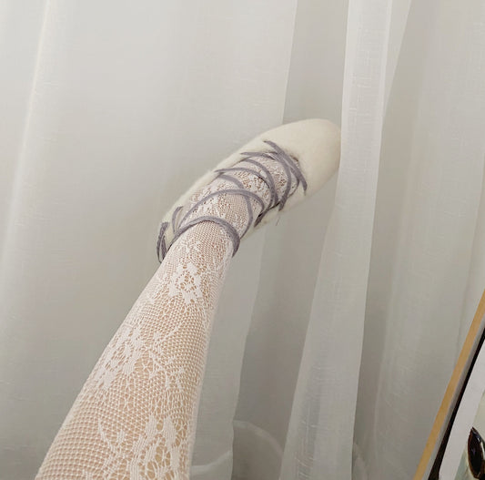 White retro Lace Fishnet Stockings Gardenia Bottoming Pantyhose Stockings