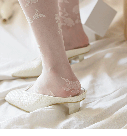 New Product Lace European And American Stockings Summer Thin Calf Socks Female Fairy Retro Rose Flower Tube Socks