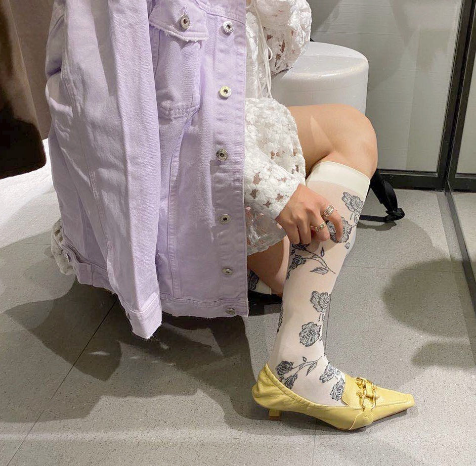 Black And White Jacquard Velvet Tube Socks