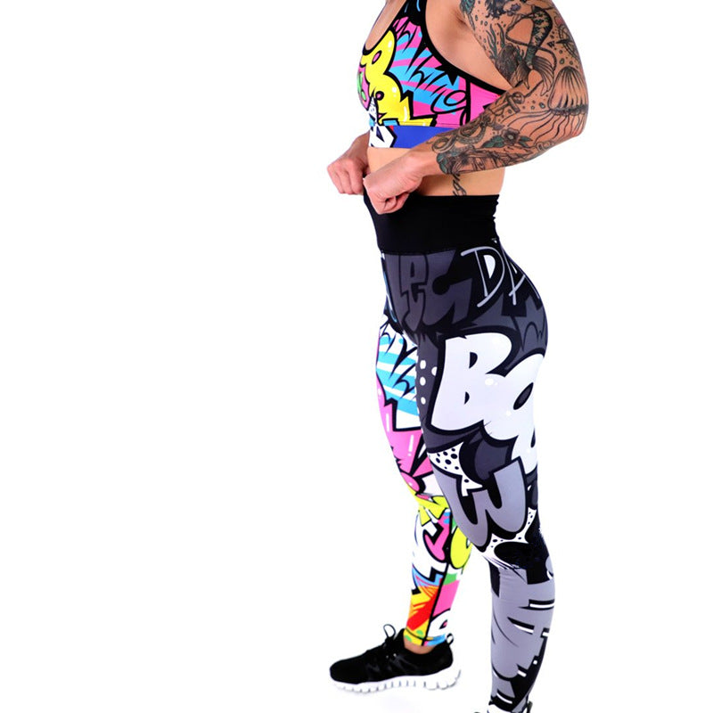 Printed Little Monster Yoga Leggings Hip High Waist Leggings