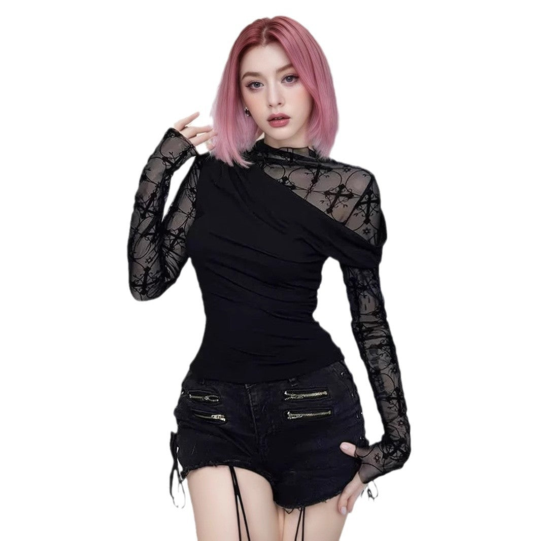 Dame blonde bodycon patchwork hul langærmet top