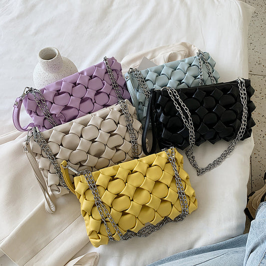 Unique Small Bag Women's Bag New Trendy Fashion Woven Messenger Bag Chain One-Shoulder Armpit Small Square Bag