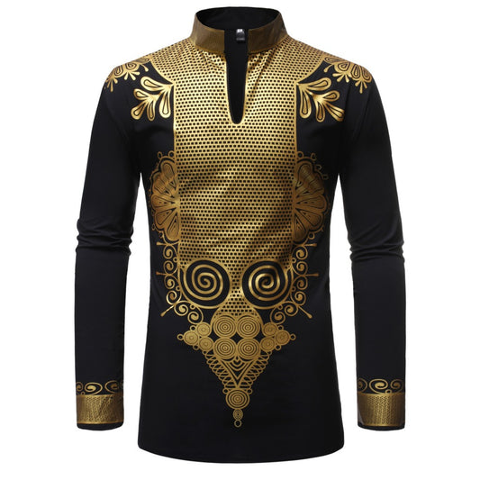 Men's Autumn Stand-Up Collar Pullover Shirt Men