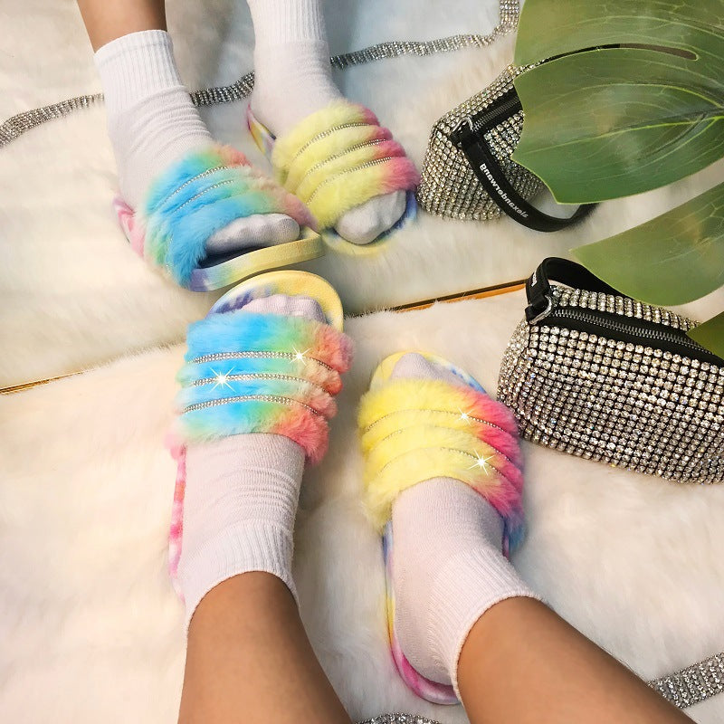 Color Pad Dyed Wool Flat-Bottom Slippers