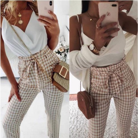 Women's Casual Pencil Pants Plaid Pants
