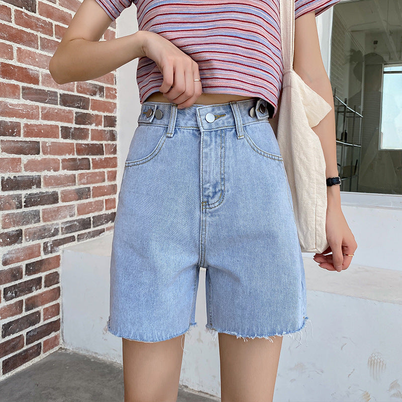 High Waist Denim Shorts Female Korean Version Loose And Thin Wild A-line Wide-leg Pants Trend