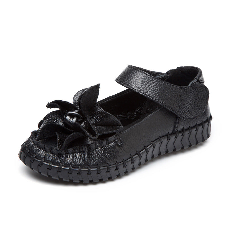 Pure Color Flower Velcro Women's Shoes Casual Flat Shoes