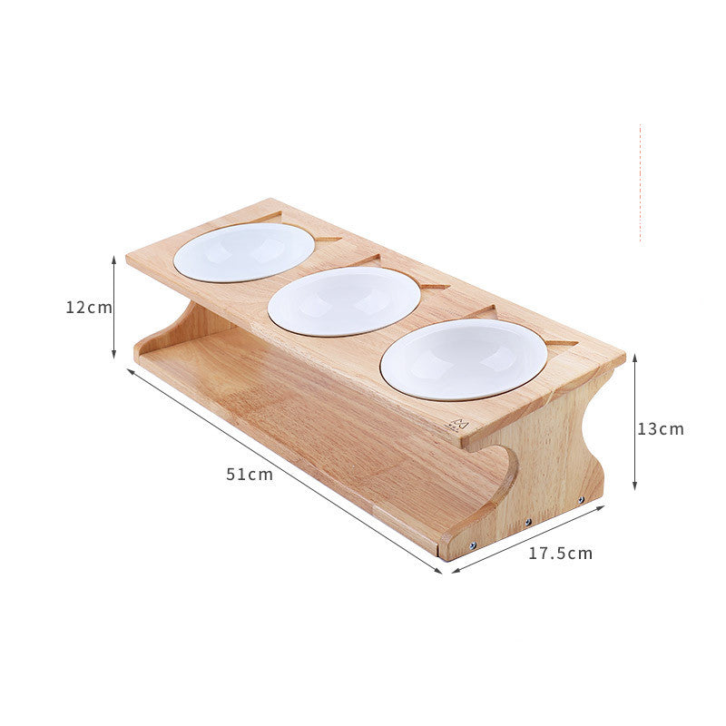 Solid Wood Ceramic Bowl Non-slip Oblique Mouth Protect Cervical Spine Pet Bowl Dog Bowl
