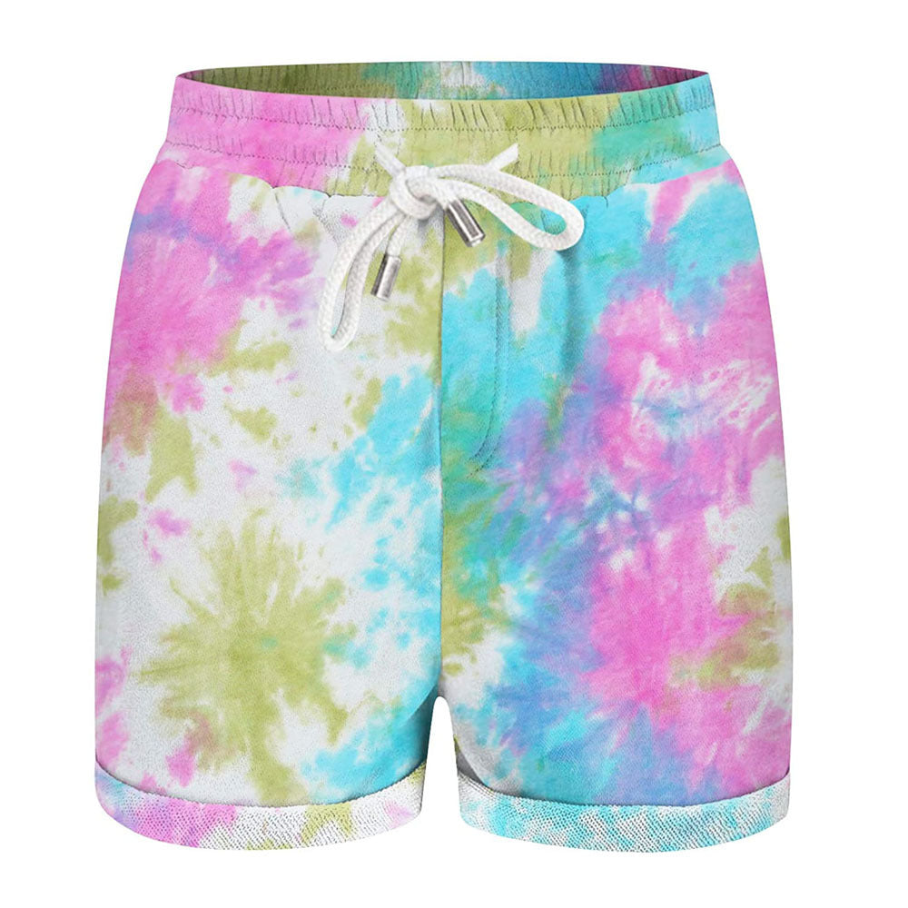 Tie Dye Printing Fashion Casual Ladies Short Pocket Loose High Waist Women's Pants