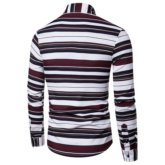 Men's Long Sleeve Shirt Casual Print Lapel Striped Shirt