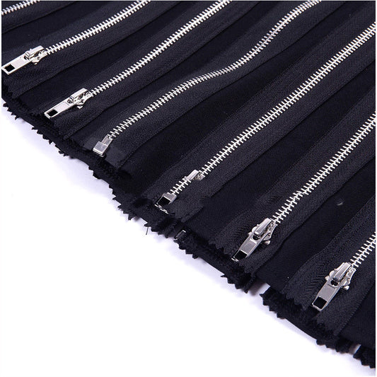 New High Waist Skirt Zipper Combination Female Black Multi Zipper Skirt From Stock