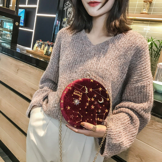 Corduroy Round Chain Bag Women's One-shoulder Messenger Clip Messenger Bag