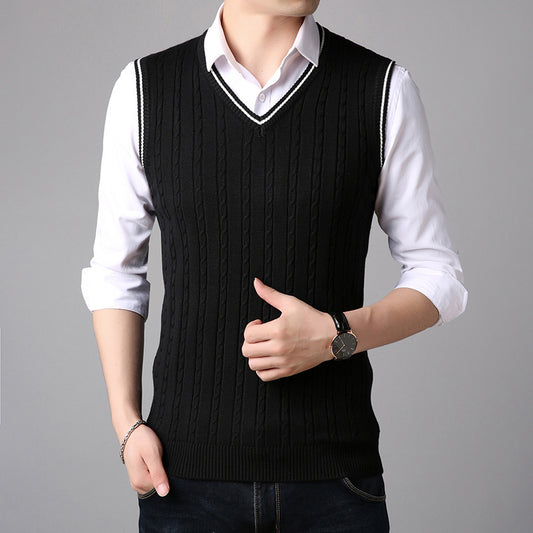 Ny Herre Sweater Vest Mode Afslappet V-hals Sweater Vest Vest Til Mænd