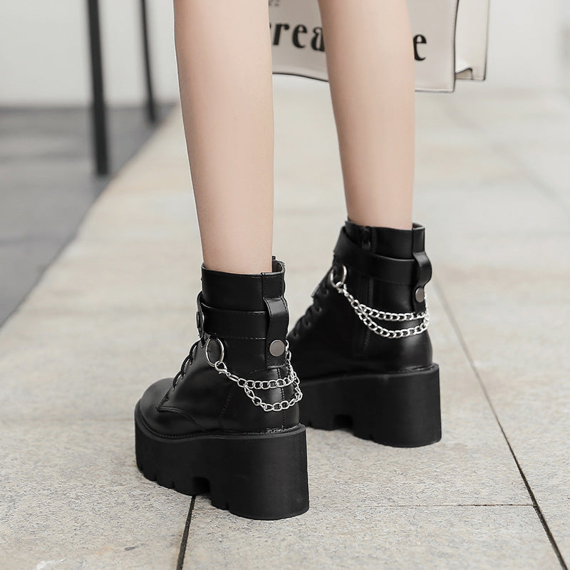 Thick-Soled Thick-Heeled Martin Boots British Style Slope With High-Heeled Ankle Boots