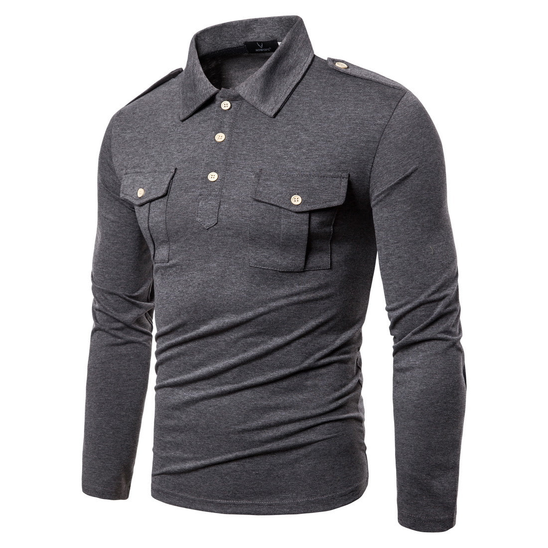 Men's New Lapel Long Sleeved T Shirt Military Style