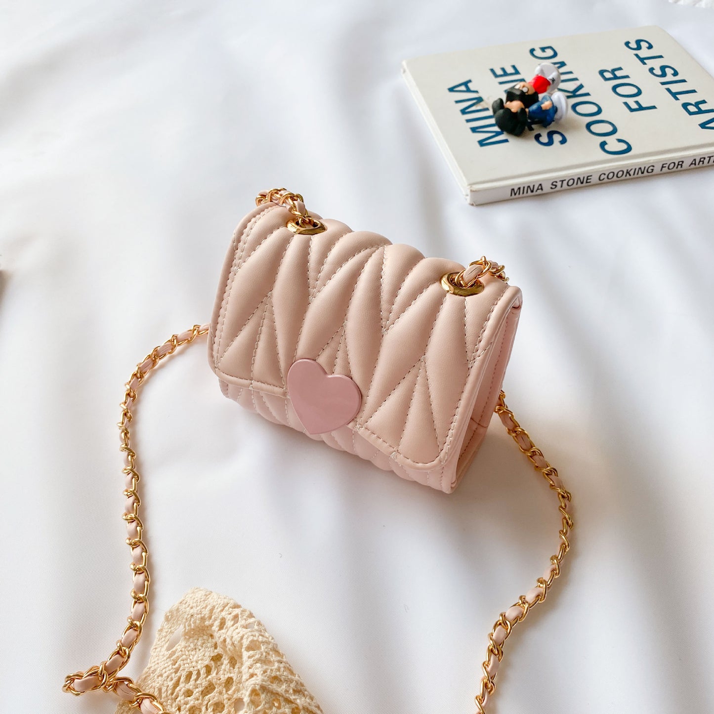Children'S Heart-Shaped Embroidery Thread Parent-Child Mini One-Shoulder Messenger Small Square Bag