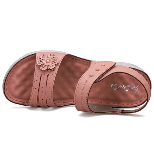 Casual And Comfortable Wedge With Flower Stitching Light Velcro Sandals Women