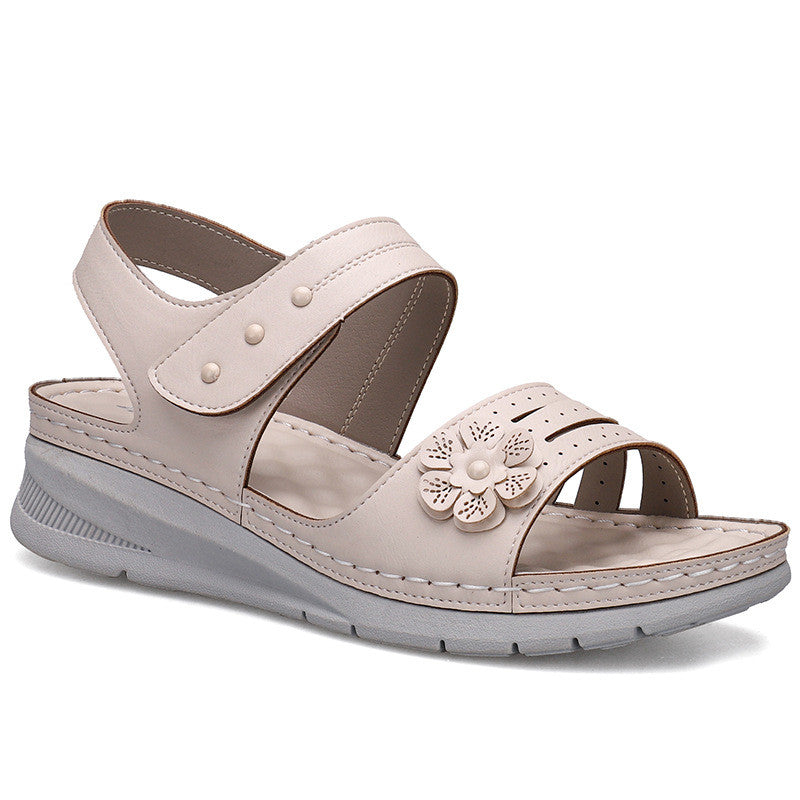 Casual And Comfortable Wedge With Flower Stitching Light Velcro Sandals Women