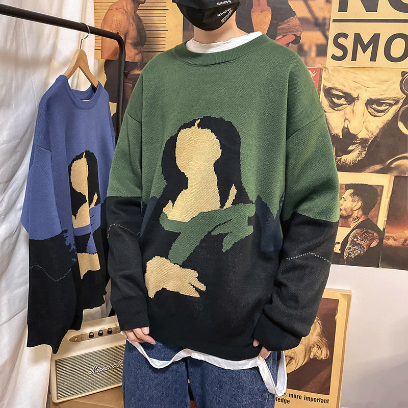 Couple Retro Cartoon Sweater Autumn And Winter Korean Loose Student Thickening Youth Trend Sweater Men