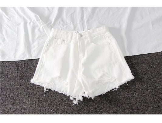 Summer Shorts Denim Wide-leg Ripped Pants Irregular Frayed Trousers
