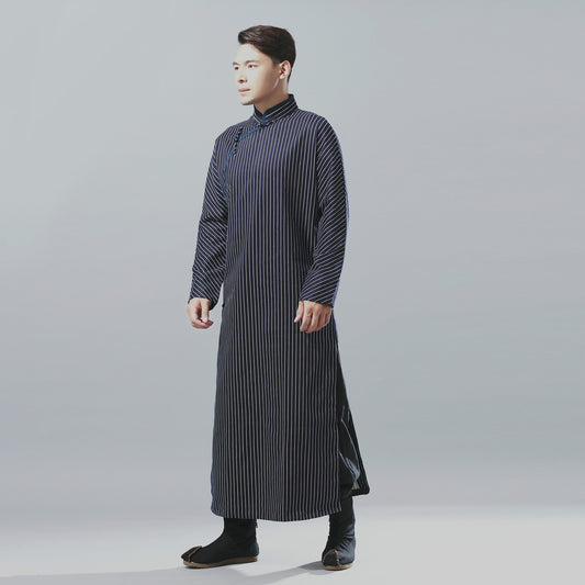Cotton and linen striped gown